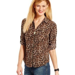 Leopard Print Michael Kors Zip-up Blouse